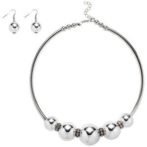 3PC Silver Balls & Rhinestones Choker Earring Set